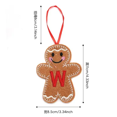 Christmas Embroidered Letters Gingerbread Man Hanging Ornaments for Tree