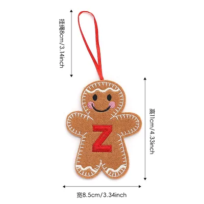 Christmas Embroidered Letters Gingerbread Man Hanging Ornaments for Tree