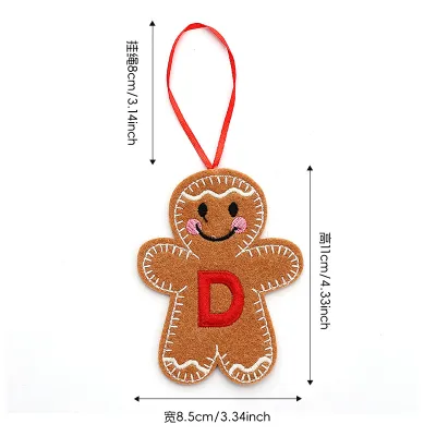 Christmas Embroidered Letters Gingerbread Man Hanging Ornaments for Tree