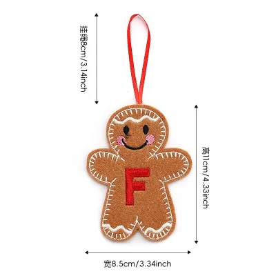 Christmas Embroidered Letters Gingerbread Man Hanging Ornaments for Tree