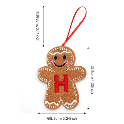 Christmas Embroidered Letters Gingerbread Man Hanging Ornaments for Tree