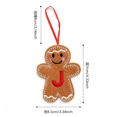 Christmas Embroidered Letters Gingerbread Man Hanging Ornaments for Tree