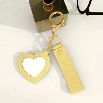Creative Cute Heart Mirror PU Leather Keychain Pendant