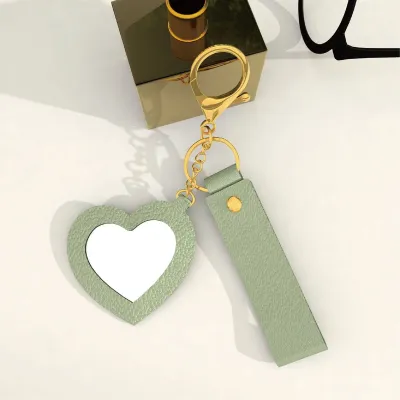Creative Cute Heart Mirror PU Leather Keychain Pendant