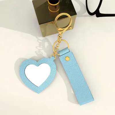 Creative Cute Heart Mirror PU Leather Keychain Pendant