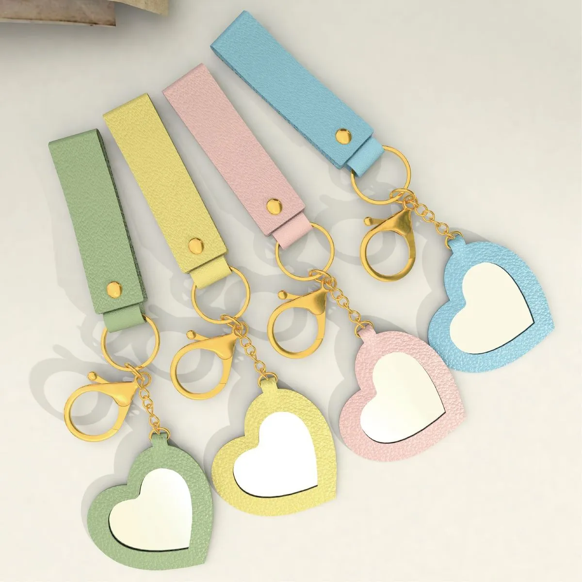 Creative Cute Heart Mirror PU Leather Keychain Pendant