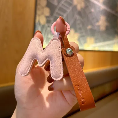 Fashion Solid Color PU Leather Alphabet Bag Pendant Keychain
