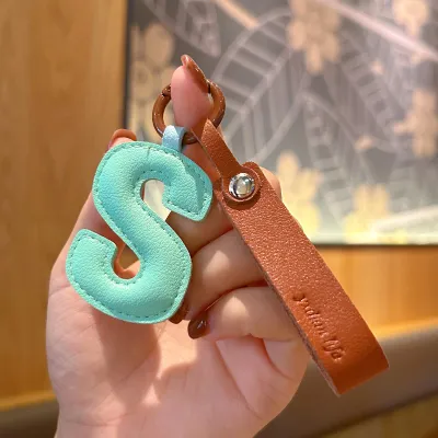 Fashion Solid Color PU Leather Alphabet Bag Pendant Keychain