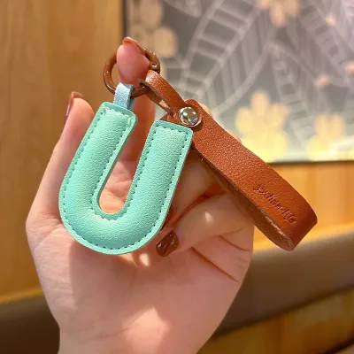 Fashion Solid Color PU Leather Alphabet Bag Pendant Keychain