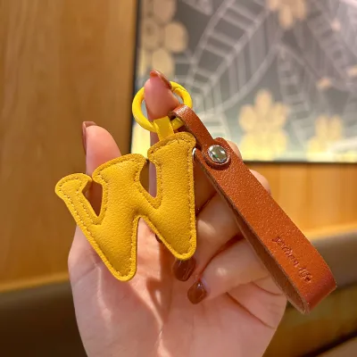 Fashion Solid Color PU Leather Alphabet Bag Pendant Keychain