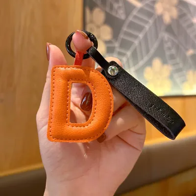 Fashion Solid Color PU Leather Alphabet Bag Pendant Keychain