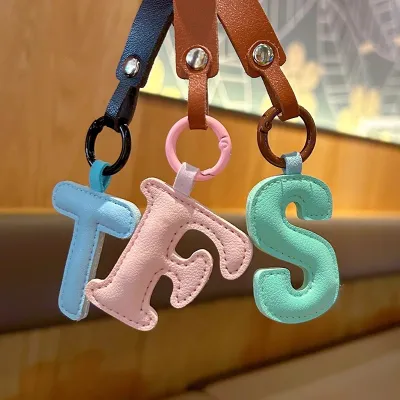 Fashion Solid Color Pu Leather 26 Alphabet Bag Pendant Keychain