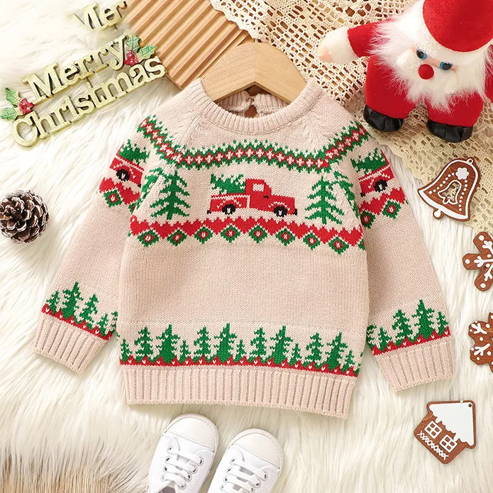 Kids Baby Autumn Winter Christmas Knitted Jacquard Long-Sleeve Pullover Sweater Party Cartoon
