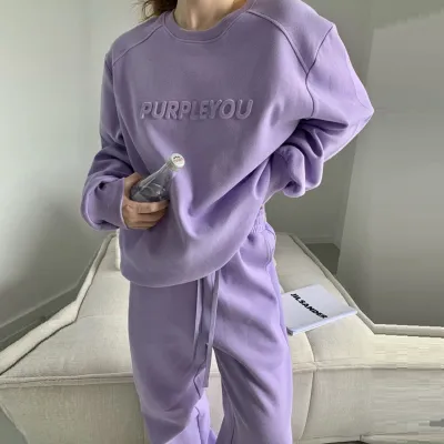 Women Athleisure Letter Print Loose Sweatshirt Jogger Pants Set