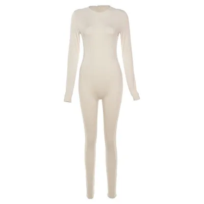 Autumn Winter Women Street Sports Style Solid Color Tight High Waist Jumpsuits