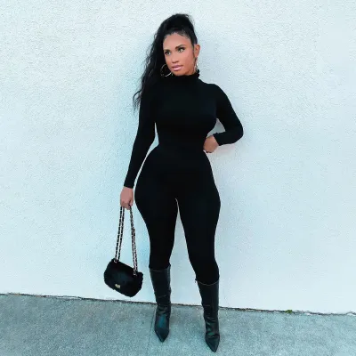 Women Autumn Winter Solid Color Tight Long Sleeve Commuter Wind Jumpsuits