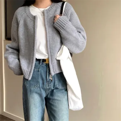 Women Casual Autumn Winter Zipper Cardigan Sweater