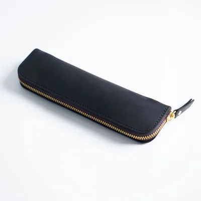 Simple Solid Color Top Layer Cowhide Zipper Pencil Case Storage