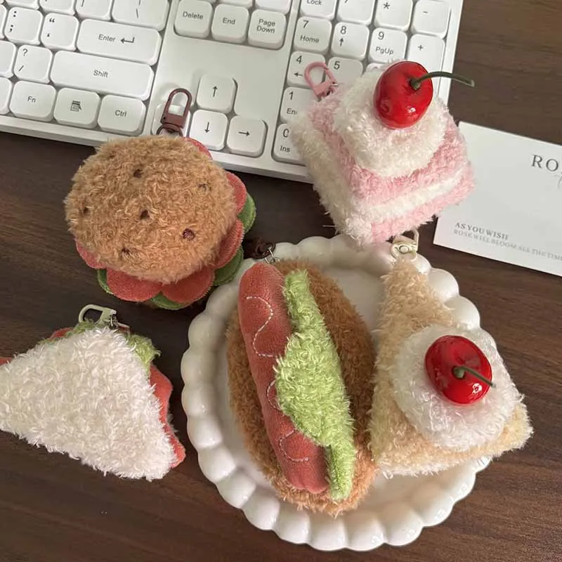 Cartoon Cute Afternoon Tea Series Plush Burger Pendant Keychain