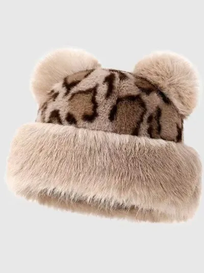 Vintage Leopard Bear Ears Plush Hat For Autumn And Winter