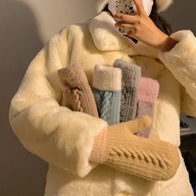 Winter Plush Knitted Gloves