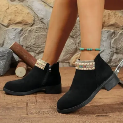 Women Fashion Boho Round Toe Zipper Boots
