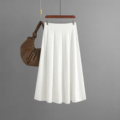 Autumn Winter Women's Solid Color Knitted A-Line Skirt