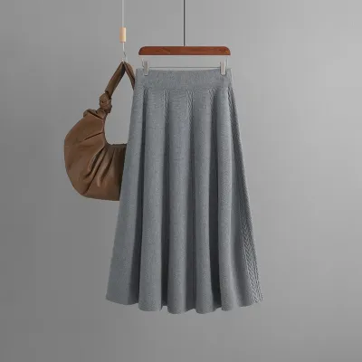 Autumn Winter Women's Solid Color Knitted A-Line Skirt