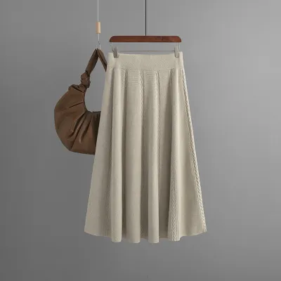 Autumn Winter Women's Solid Color Knitted A-Line Skirt