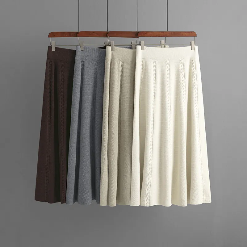 Autumn Winter Women's Solid Color Knitted A-Line Skirt