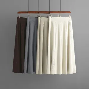 Autumn Winter Women's Solid Color Knitted A-Line Skirt