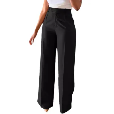 Women Fashion Casual Solid Color High Waist Straight Leg Pants