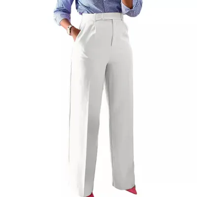 Women Fashion Casual Solid Color High Waist Straight Leg Pants