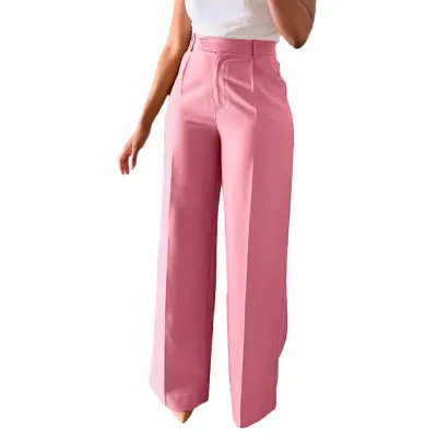 Women Fashion Casual Solid Color High Waist Straight Leg Pants