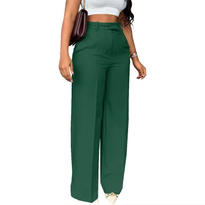 Women Fashion Casual Solid Color High Waist Straight Leg Pants