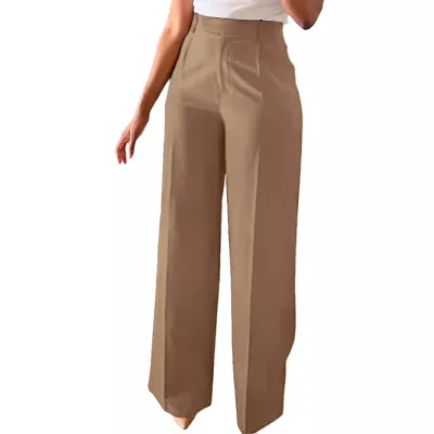 Women Fashion Casual Solid Color High Waist Straight Leg Pants
