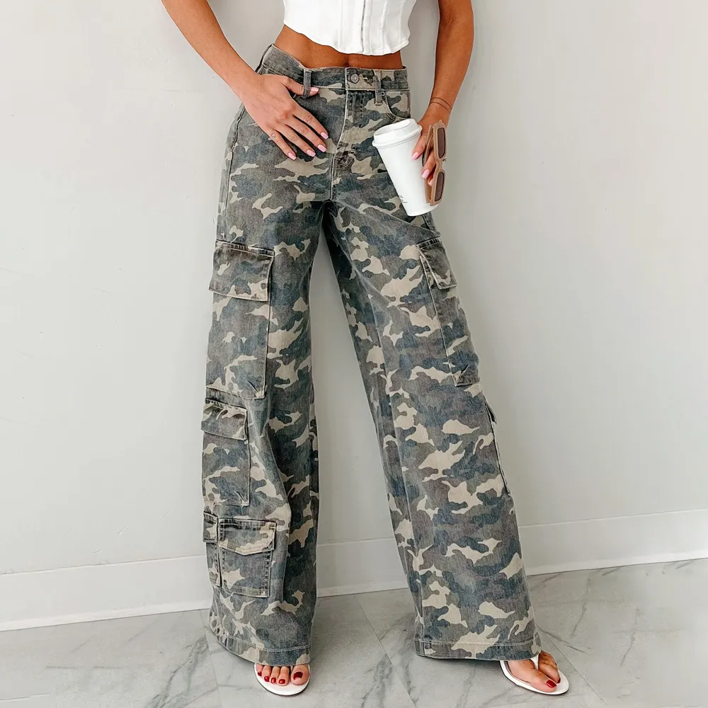 Women Casual Autumn Camouflage Straight Jeans