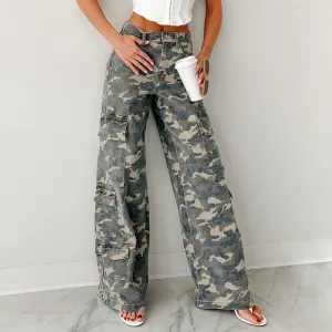 Women Casual Autumn Camouflage Straight Jeans