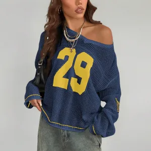 Women Casual Street Style Digital Printed V-Neck Long Sleeve Hollow-Out Knitwear