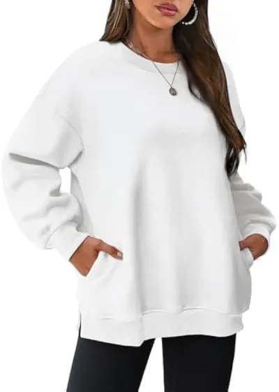 Women Casual Street Hipster Pullover Sweatshirt - Solid Color Round Neck Long Sleeve for Autumn Winter