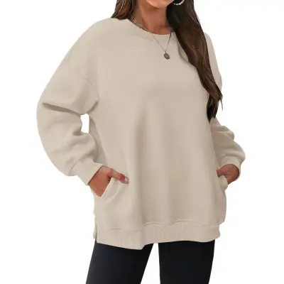 Women Casual Street Hipster Pullover Sweatshirt - Solid Color Round Neck Long Sleeve for Autumn Winter