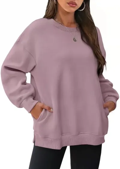 Women Casual Street Hipster Pullover Sweatshirt - Solid Color Round Neck Long Sleeve for Autumn Winter