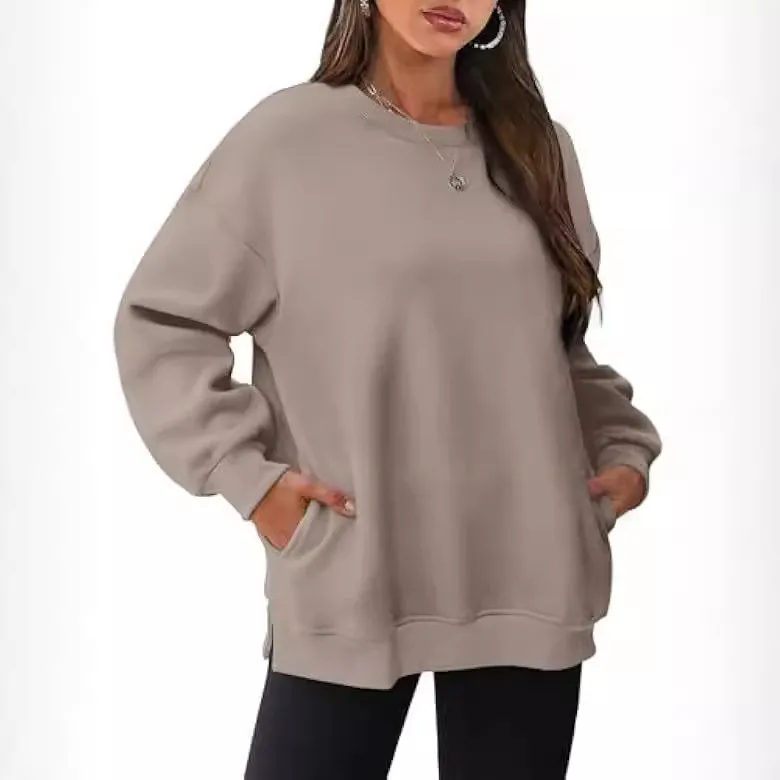 Women Casual Street Hipster Pullover Sweatshirt - Solid Color Round Neck Long Sleeve for Autumn Winter