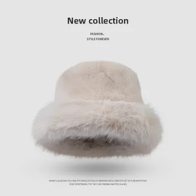 Women Winter Imitation Fox Hair Thick Warm Plush Bucket Hat