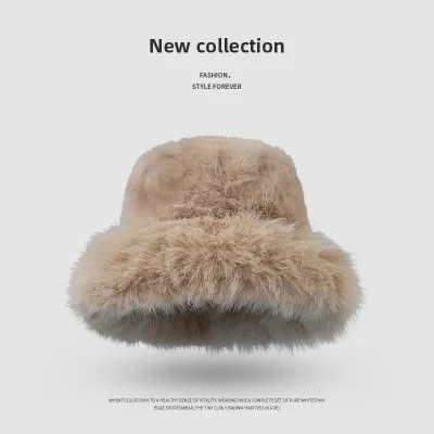 Women Winter Imitation Fox Hair Thick Warm Plush Bucket Hat