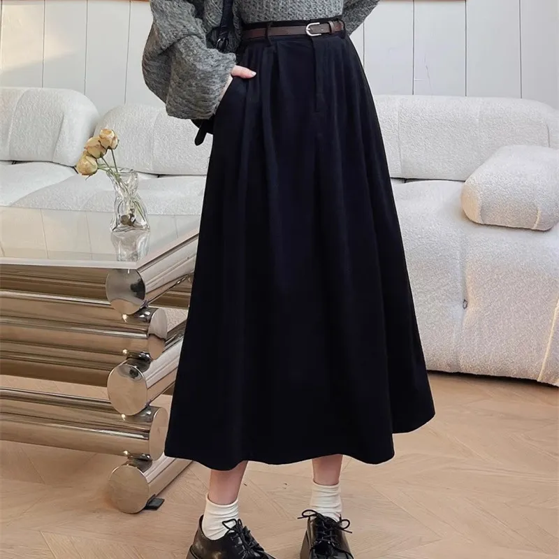 Women's Corduroy High Waist A-Line Long Skirt for Autumn Winter Commuter Style
