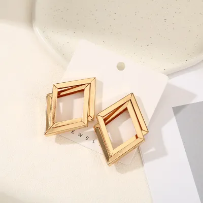 Simple Double-Layer Diamond Earrings Fashion Iron Geometric Hollow