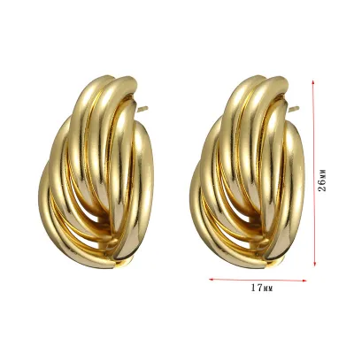 Simple Double-Layer Diamond Earrings Fashion Iron Geometric Hollow