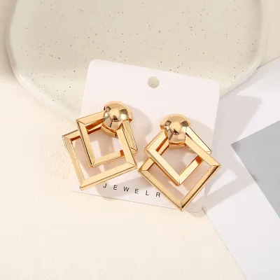 Simple Double-Layer Diamond Earrings Fashion Iron Geometric Hollow