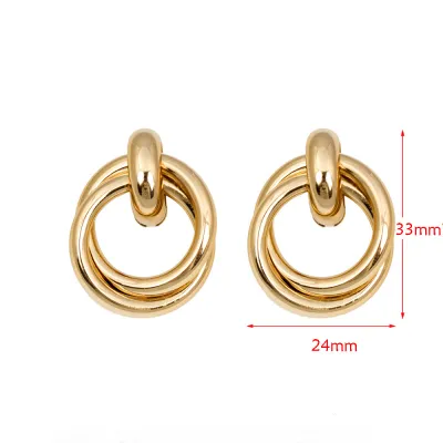 Simple Double-Layer Diamond Earrings Fashion Iron Geometric Hollow